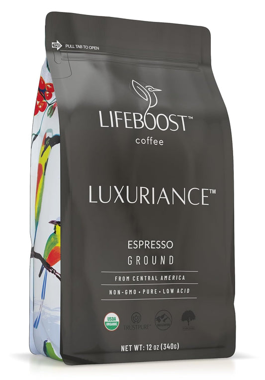 Lifeboost Organic Espresso Ground Coffee - Non-GMO Low Acid Single Origin USDA Shade Grown Organic Espresso Coffee - Third