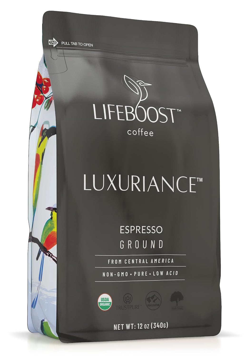 Lifeboost Organic Espresso Ground Coffee - Non-GMO Low Acid Single Origin USDA Shade Grown Organic Espresso Coffee - Third Party Tested For Mycotoxins &amp; Pesticides 12oz Bag