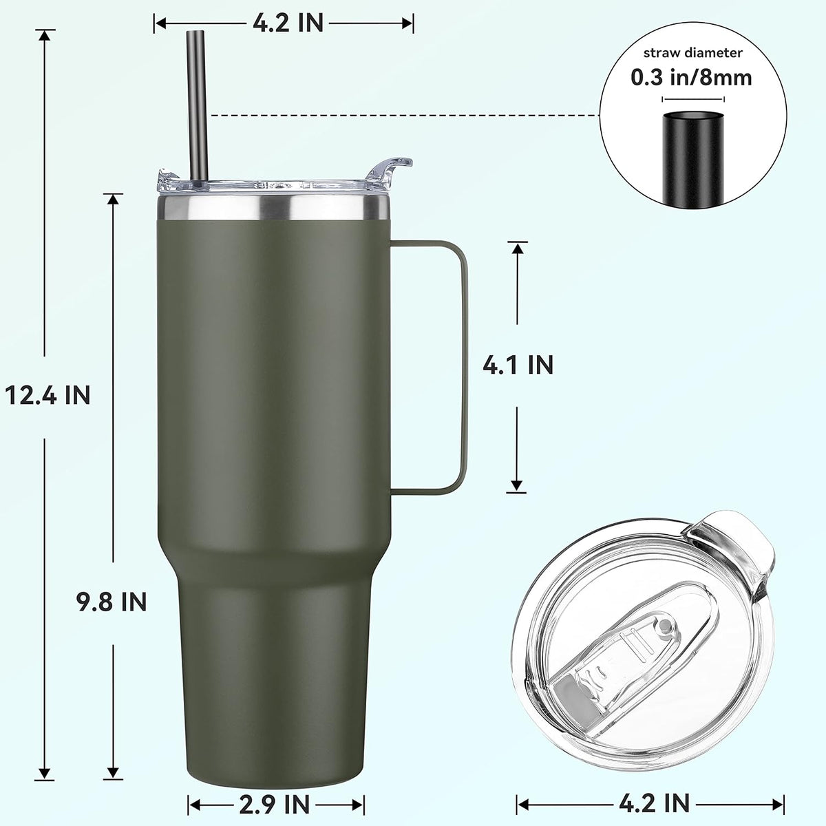 HASLE OUTFITTERS 40 oz Stainless Steel Tumbler with Handle, Vacuum Insulated Tumblers Bulk, Reusable Double Wall Travel Coffee Mug, Durable Powder Coated Water Bottle(Army Green, 1)
