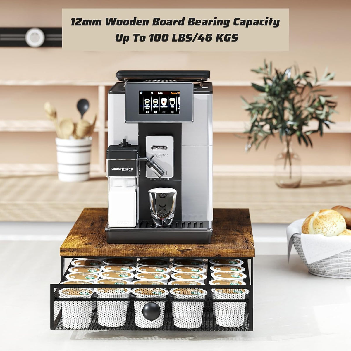 K Cup Organizer, Coffee Pod Holder Rack, Under Cabinet Pod Holder with Sliding Drawer holds up to 35 K-Cup Pods, No Assembly Needed, Rustic Brown