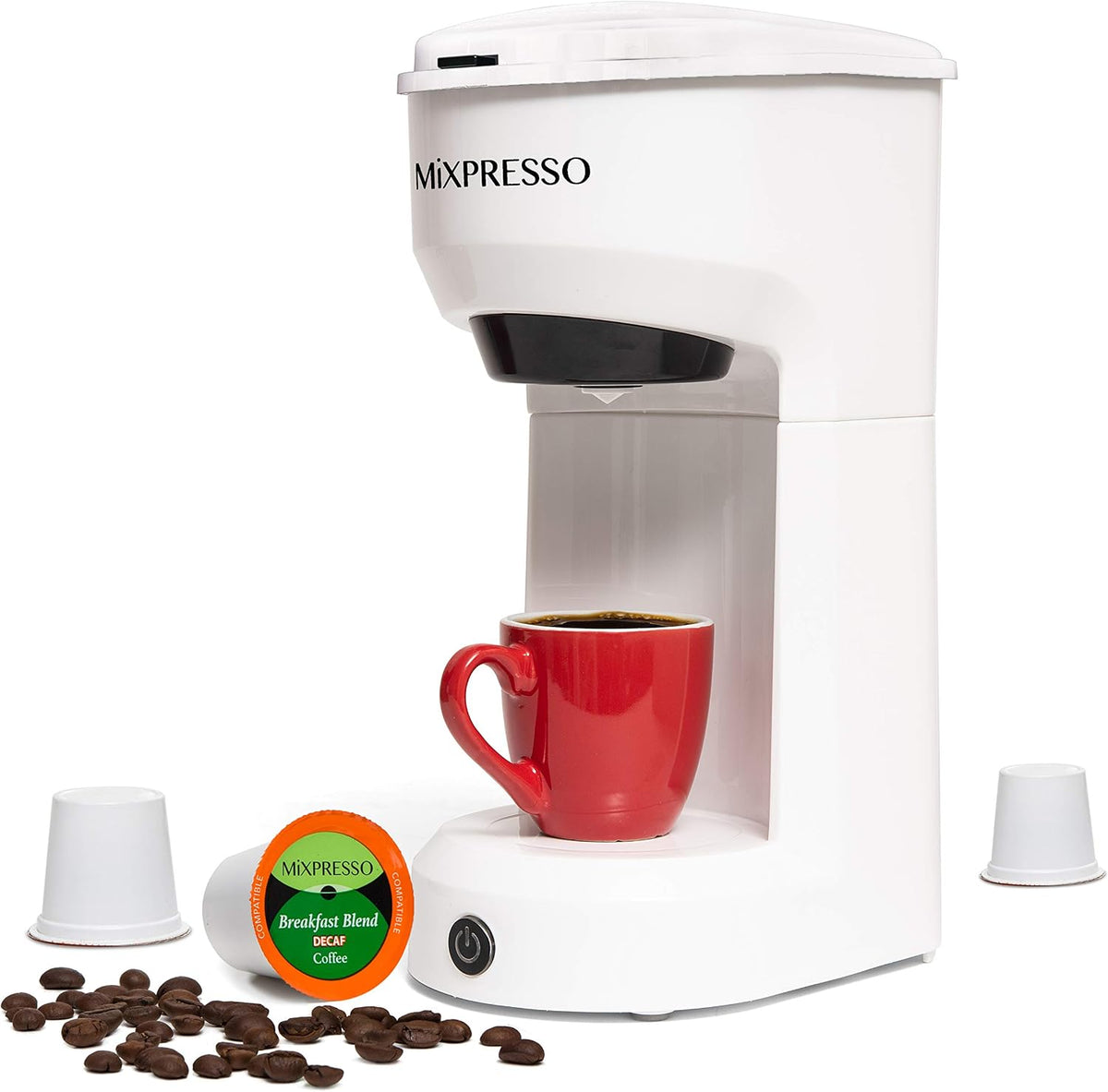 Mixpresso Single Serve Coffee Maker K Cup Coffee Maker for K Pods &amp; Grounds | Compact 800W White Coffee Machine with 14 Oz Water Tank, Fast Brew &amp; Auto Shut-Off, Small Design for Travel RV, Office&amp; Dorm