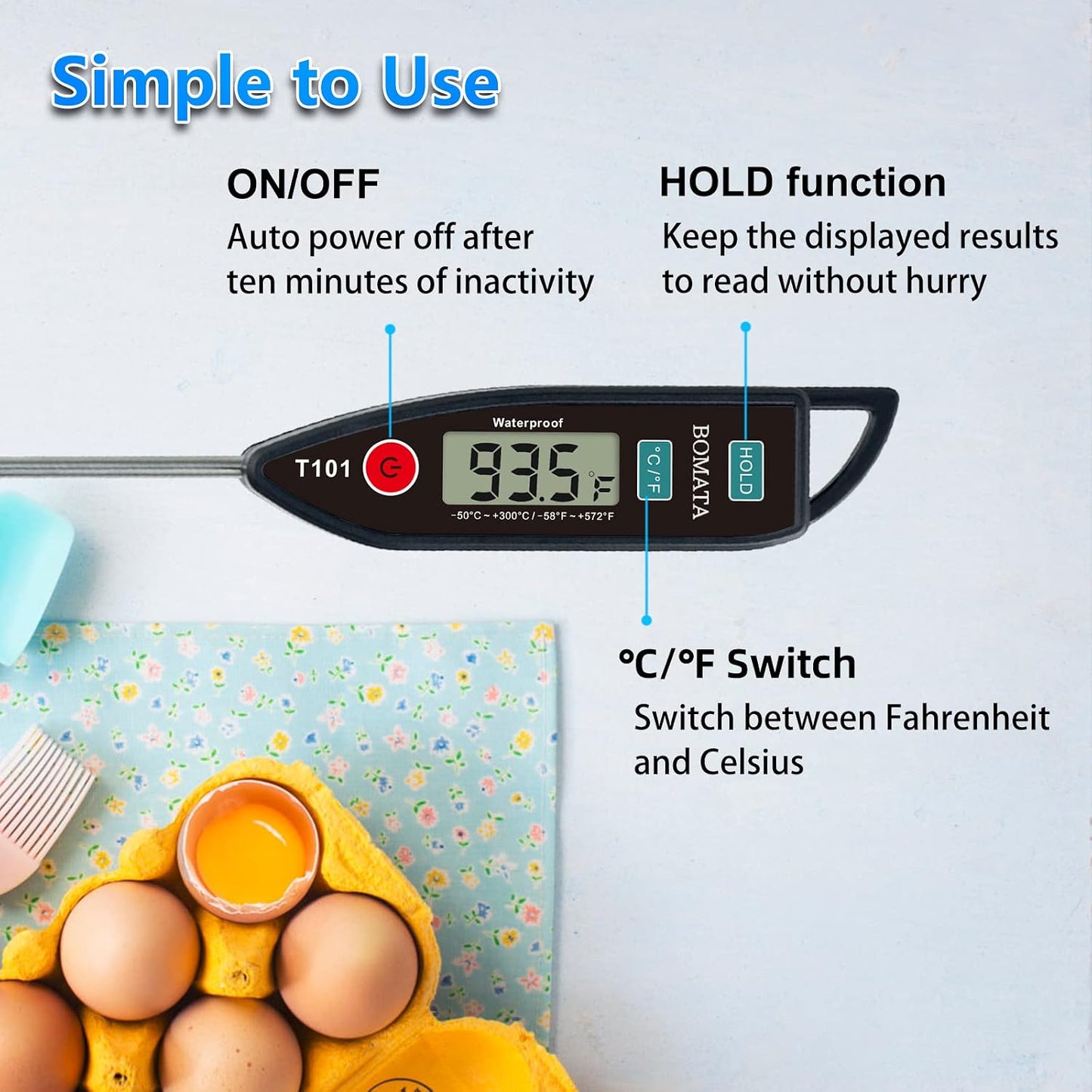 BOMATA 6 Pack Waterproof IPX7 Meat Thermometer, Food Thermometer | Instant Read, Long Probe for Water, Liquid, Kitchen Cooking, Grill,BBQ ! T101 X 6 Pcs (Black &amp; Red &amp; White)…