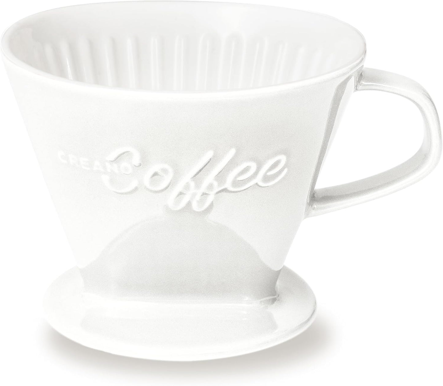 Creano XXL Porcelain Coffee Dripper White - Ceramic Cone Brewer - Pour Over Coffee Maker - Filter Si