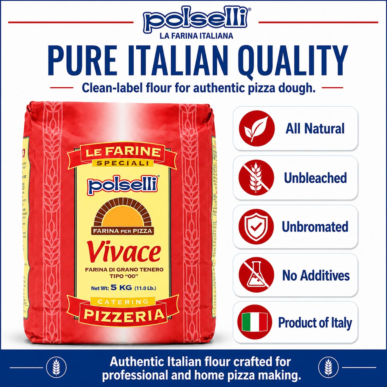 POLSELLI Vivace, Type 00 Double Zero Flour, Artisan Pizza Dough Mix, 5 kg