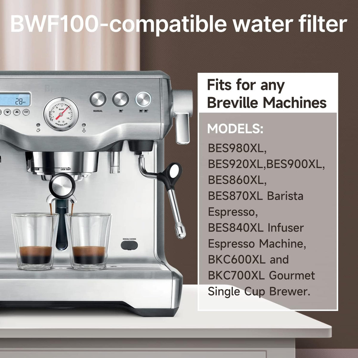 ICEPURE Coffee Machine Water Filter Replacement for Breville BWF100, BES980XL, BES920XL, BES870XL, Barista Espresso Machines, Ion Exchange Resin, Reduces Heavy Metals &amp; Improves Coffee Taste, 24PACK
