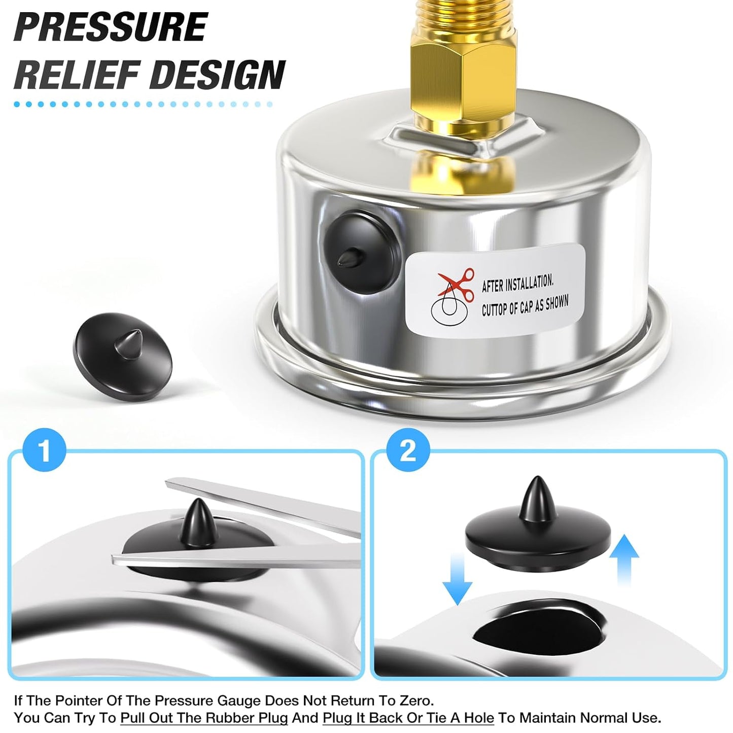 MEANLIN MEASURE -30inHG~0Psi Vacuum Gauge Stainless Steel 1/4" NPT 2" FACE DIAL Waterproof for Air Compressor HVAC Negative Pressure Hand Pump Pool Back Mount with 1/2" NPT and 3/8" NPT Hex Bushing