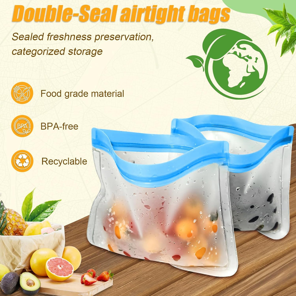 10 Pack Reusable Silicone Food Storage Bags, Leakproof Dishwasher Safe Reusable Freezer Bags for Food Storage Containers, Lunch Bag for Sandwich, Marinate Meat, Salad Fruit 10.3'' x 7.9''