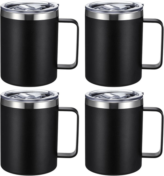 12 oz Insulated Coffee Mug Bulk with Handle, Stainless Steel Travel Coffee Mug with Lid, Double Wall Vacuum Metal Coffee