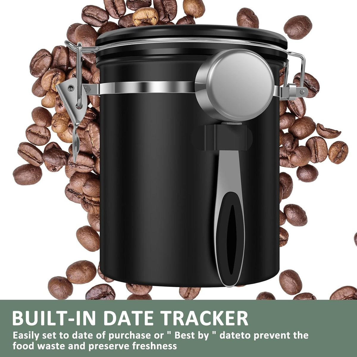 4PCS Coffee Storage Canister 1.5L 51OZ Double Airtight Coffee Beans Container with Date Locator 304 Stainless Steel Kitchen Food Storage Container with Spoon for Tea Sugar