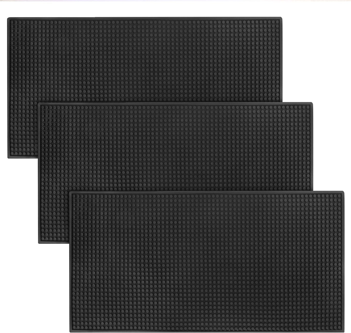 3 Pack Rubber Bar Mats, 24" x 12" Black Large Bar Service Mat, Spill Mat for Countertop, Bartending,