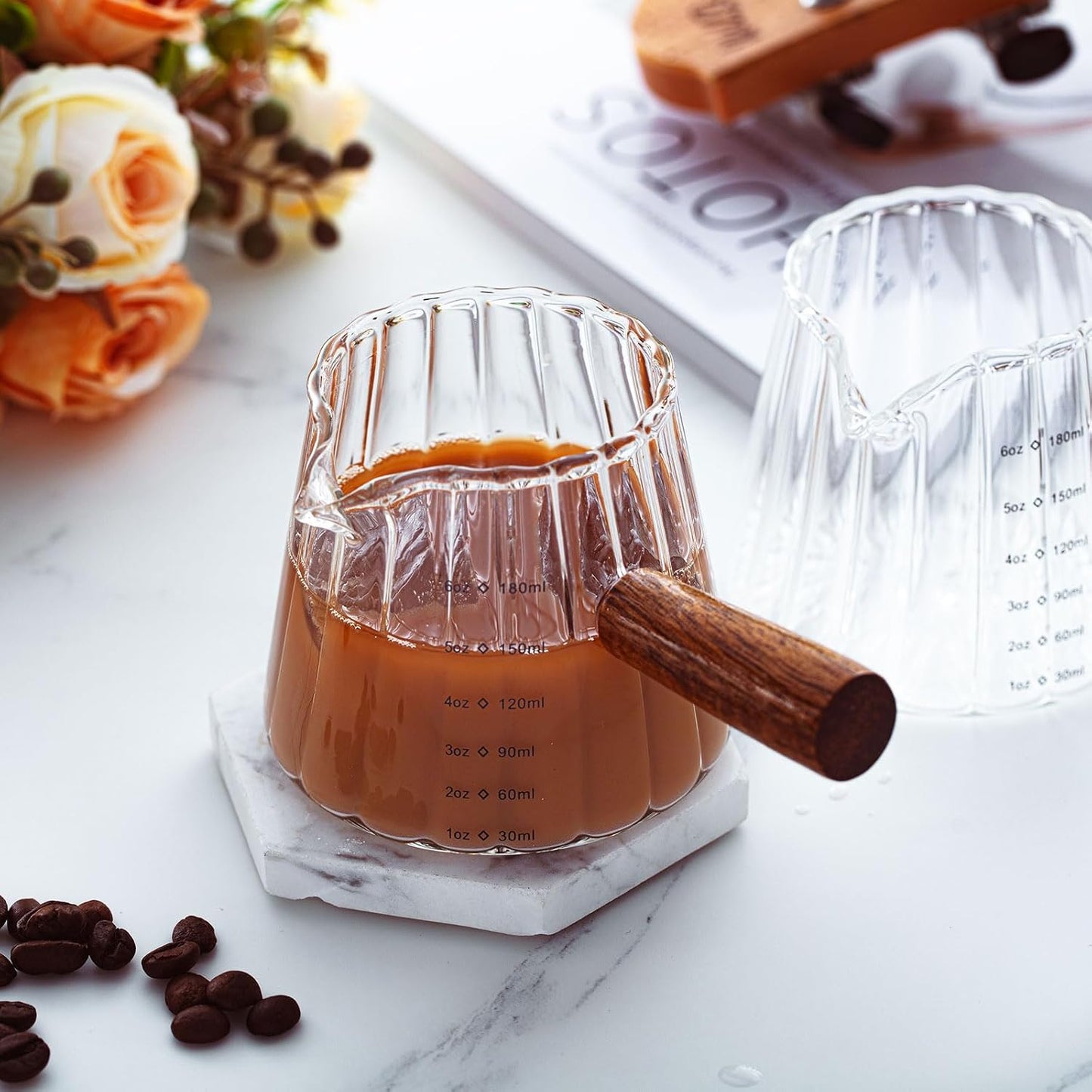 Jingmore 1 Pcs 6 oz Clear Espresso Shot Glass with Handle