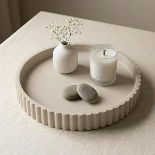 13-Inch Concrete Round Tray Home Decor for Coffee Table Decor - Round Coffee Table Tray - Circular Kitchen Island Trays - Decorative Trays- Gray