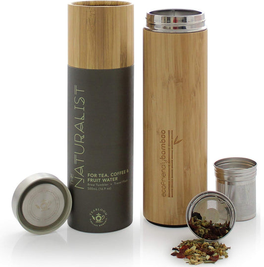 Teabloom All-Beverage Travel Tumbler – Large Capacity 17 oz / 500 ml – Insulated Thermos Mug – Eco-Friendly Bamboo – Hot and