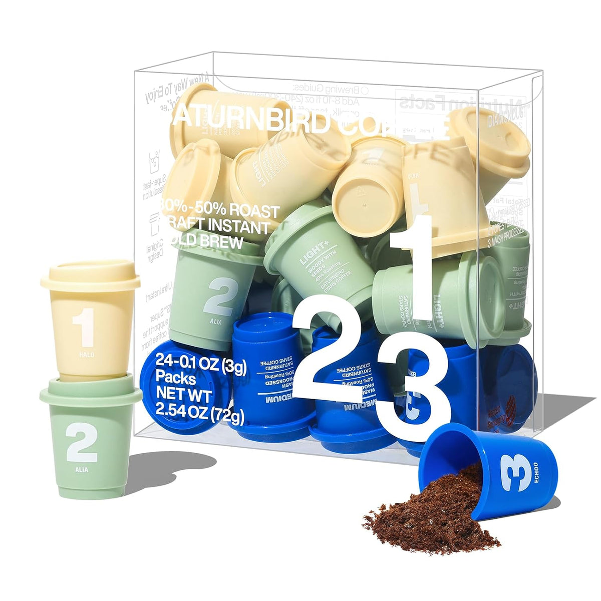 Saturnbird No.1-3 Instant Coffee, Specialty Freeze Dried Coffee 24 Count | 100% Arabica|Fresh Taste|Light/Medium Roast|3 Different Flavors Mix|No Coffee Maker Needed|Supports Cold Water Brewing