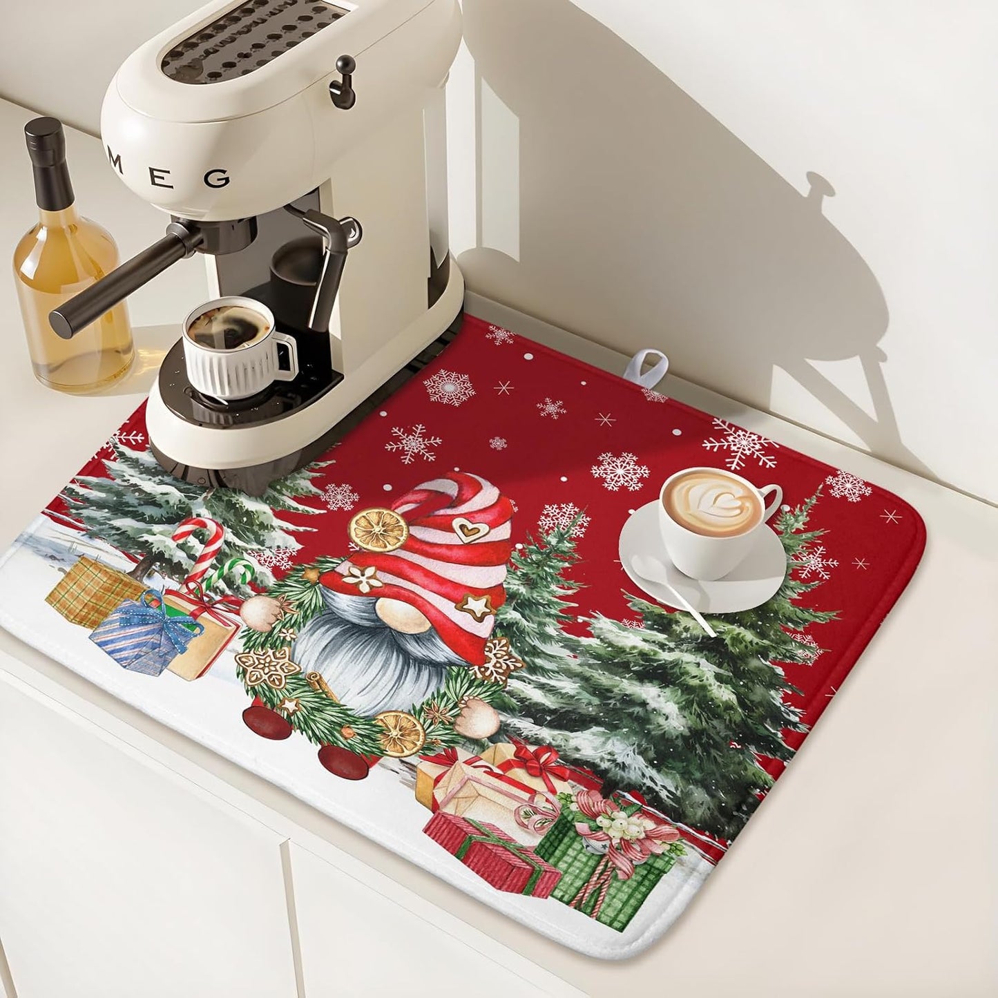 Kawani Christmas Gnome Dish Drying Mats for Kitchen Counter Christmas Gnomes Snowflakes Absorbent Microfiber Dishes Drying Pad Xmas Kitchen Drying Mat Drying Rack Mat Kitchen Accessories 16"x18"