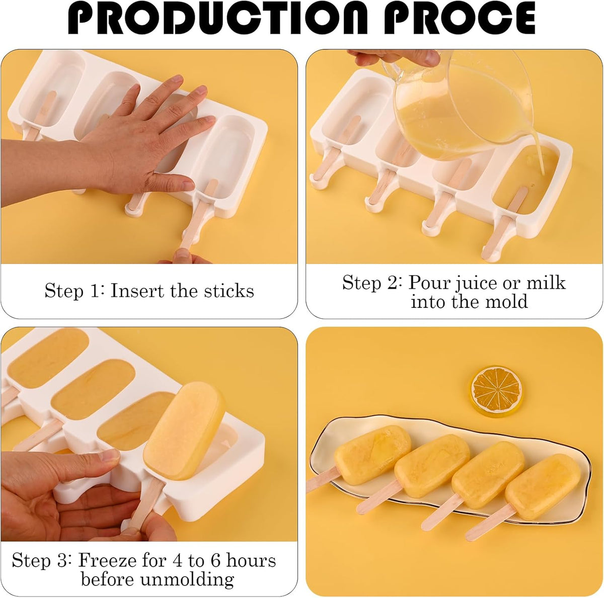 3 Pcs 4 Cavity Mini Popsicle Silicone Molds with 100 Wooden Sticks | Food Grade Silicone, Easy to Use, Oval Homemade Ice Cream Molds for Ice Pop, Cakesicles, Cake Pop