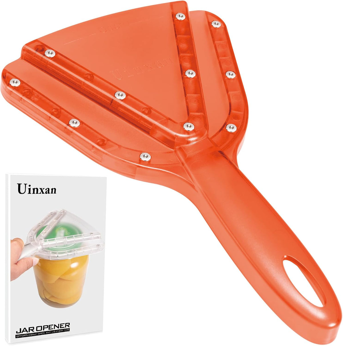 Uinxan Patented Jar Opener, Ideal for Weak Hands &amp; Seniors with Arthritis | Effortlessly Opens 0.2"-5.3" Stubborn Lids &amp; Screw Bottle Caps, Handheld Manual, Durable 304 Stainless Steel (Orange)
