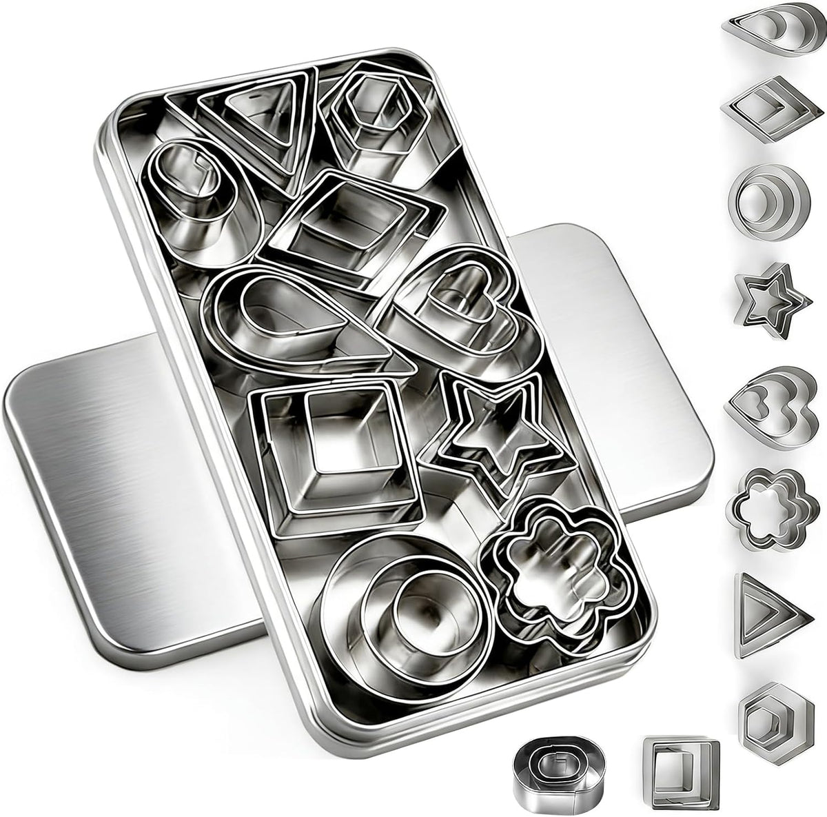 30Pcs Mini Cookie Cutter Set，Stainless Steel Multi Shapes Kit Cutters for Baking