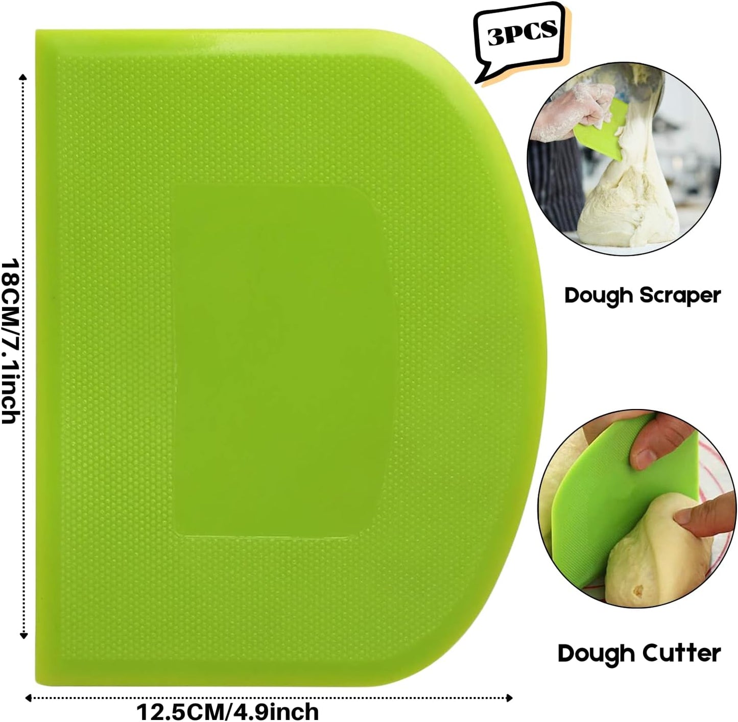 SURDOCA Dough Bench Scraper - 3P 7.1x4.9" Plastic Flexible Bowl Scraper, Sharp Edge &amp; Angles Cake Scraper. Non-Slip Bakeware Decorating Tools Sculpting &amp; Modeling Tools - Blue+Pink+Blue