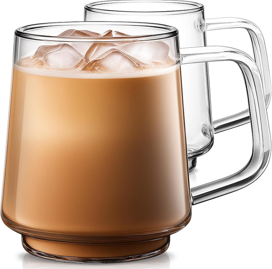 Aquach 20 Oz Glass Coffee Tea Cups, Clear Mugs with Handle, Microwave and Dishwasher safe Home Office Mug Perfect for