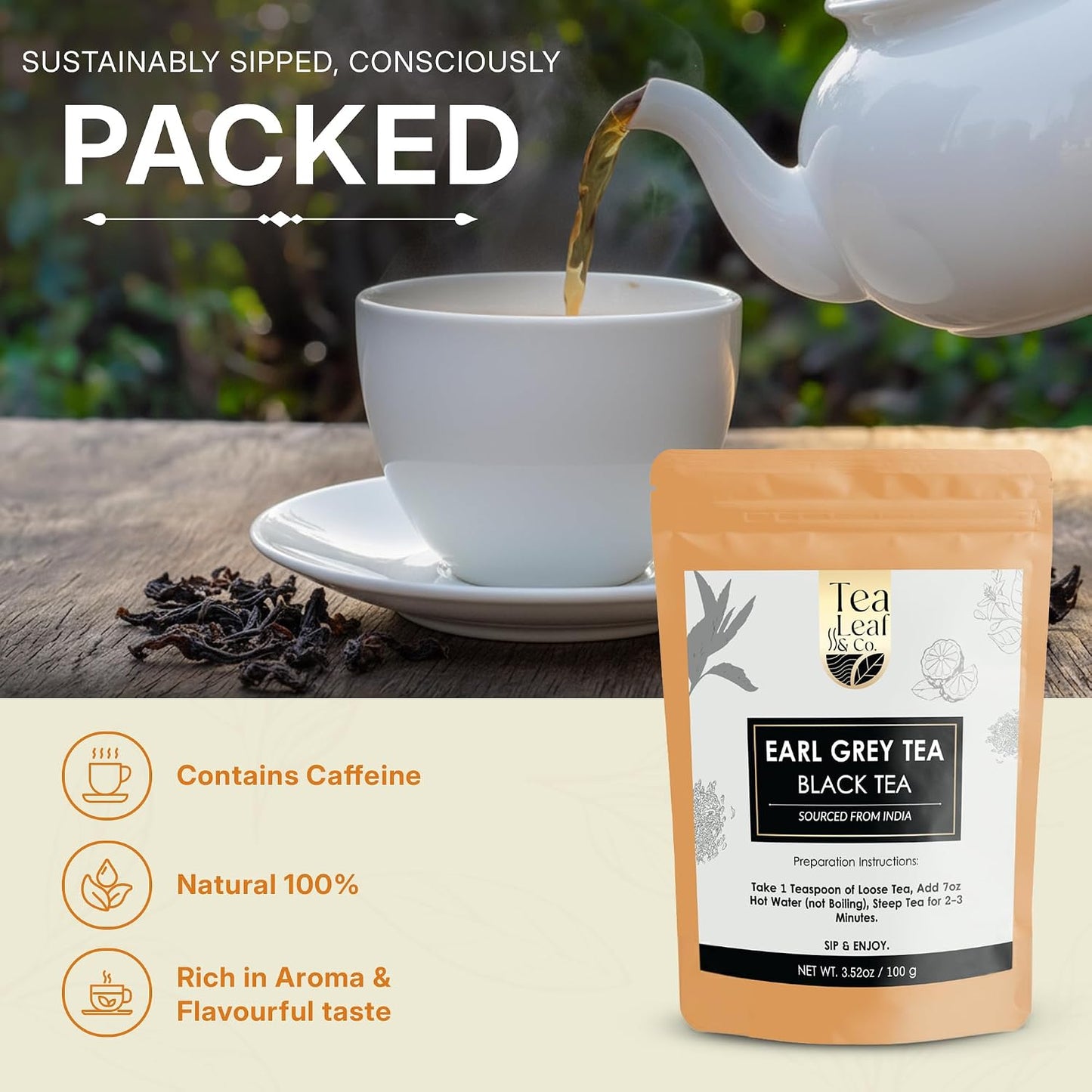 Earl Grey Black Tea Loose Leaf (100gm/3.5oz), Makes Upto 50 Servings