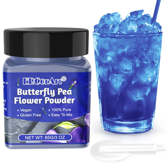 Butterfly Pea Flower Powder - 3 oz All Natural Butterfly Pea Flower Tea, Bright Blue and Purple Food Coloring Butterfly Pea