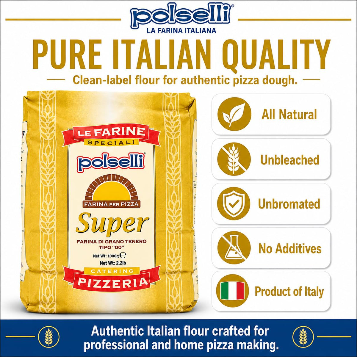 POLSELLI Super, Type 00, Double Zero, Roman Style Pizza Flour, 5 kg (11 lb)