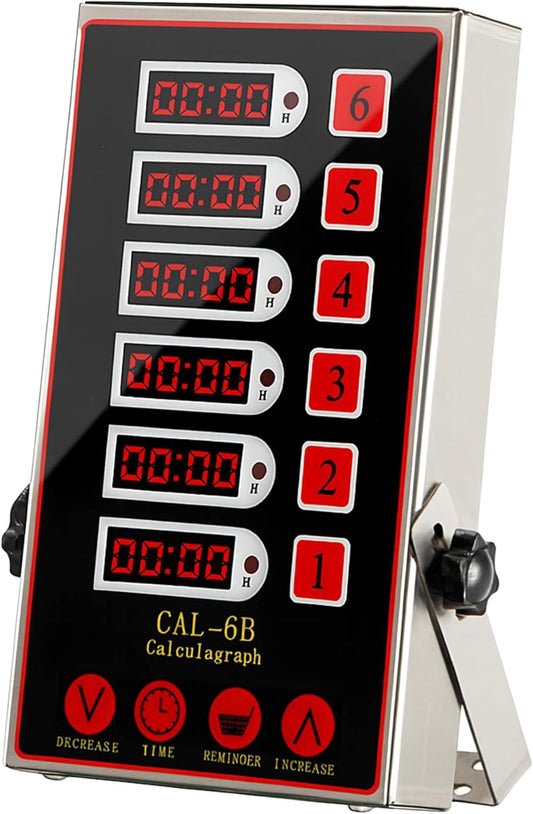 Commercial 6 Channel Kitchen Timer, Digital Stainless Steel Restaurant Timer with Loud Alarm, Multi-Event Reminder for