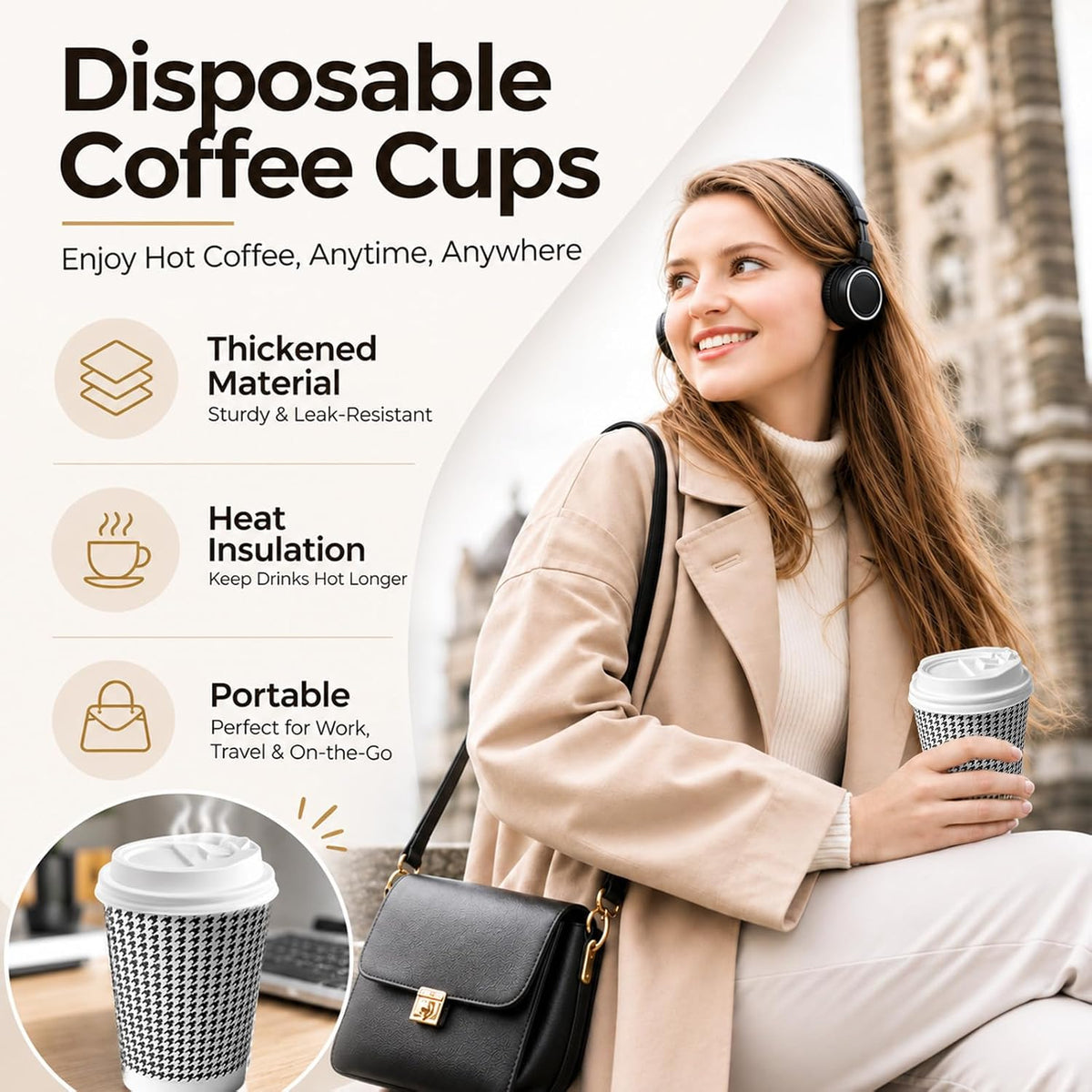 TOPtoper 350 Pack 8 oz Insulated Disposable Coffee Cups with Lids, Double Wall Corrugated Paper Hot Cups Bulk To Go Disposable Cups for Hot Beverage or Cold Drinks Ideal for Cafes