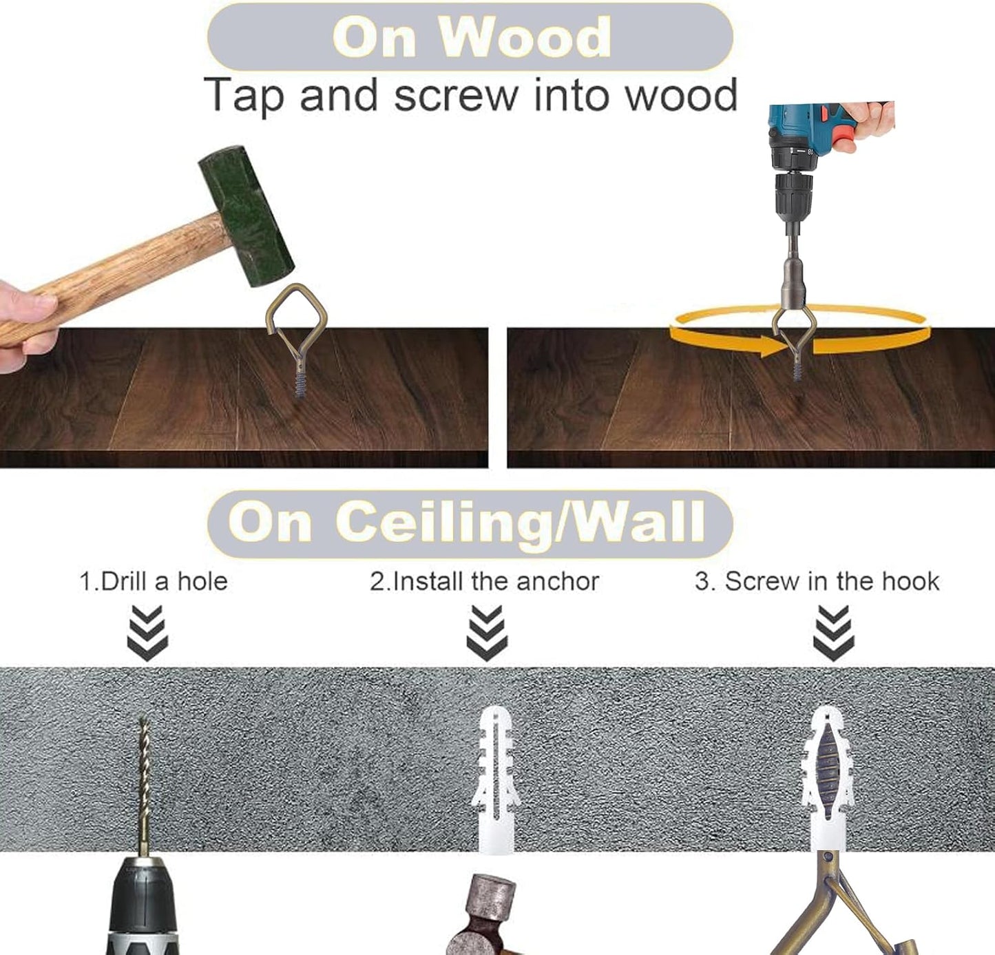 35PCS Eye Screw Hooks for Hanging Heavy Duty with Safety Buckle.Metal Ceiling Hooks for Hanging Plants,Cup,Wind Chime,Bird Feeders,String Lights at Indoor&amp;Outdoor,2.36 Inches Bronze