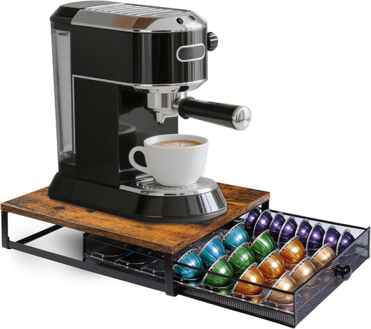 Coffee Pod Holder Drawer Organizer Compatible for Nespresso Vertuo Pods, Holds up to 54 Small or 28 Big Vertuo Pods Rustic