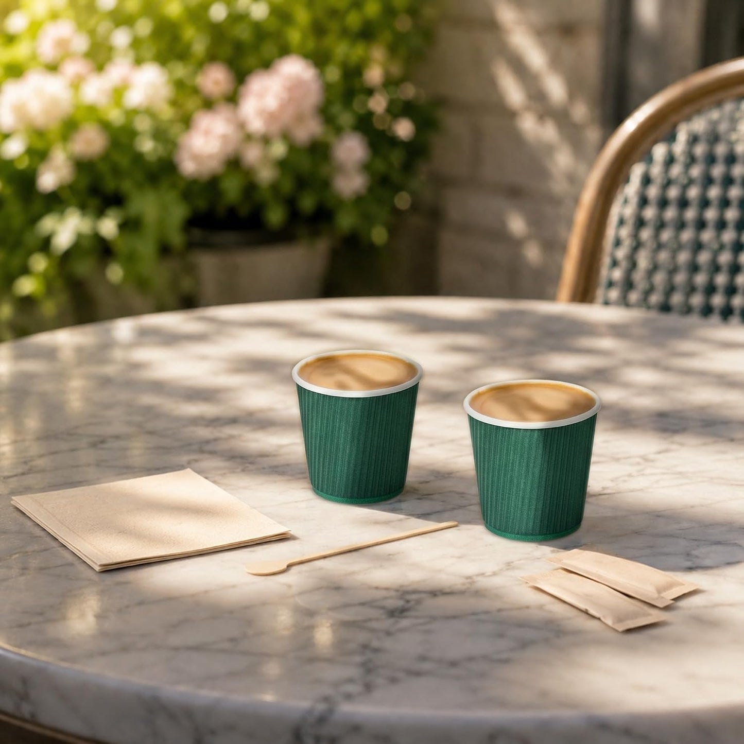 Restaurantware Ripple Wall Coffee Cups 500 Count 4 Ounce Insulated Forest Green Paper Cups, Rolled Rim Spill-Resistant Disposable Paper Non-Slip for Coffee, Beverages