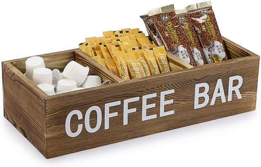 ELLDOO Coffee Pod Holder Storage, Coffee Bar Wooden Storage Box with Removable Grids, Coffee Station Organizer for K Cup,