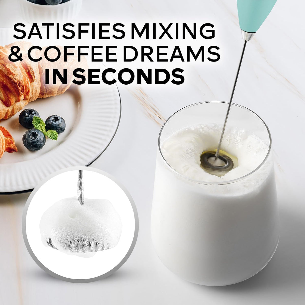 Zulay Kitchen Powerful Milk Frother Wand With Duracell Batteries - Ultra Fast Handheld Drink Mixer - Electric Whisk Foam Maker for Coffee, Lattes, Cappuccino &amp; Matcha - Z1 Motor - Fresh Mint
