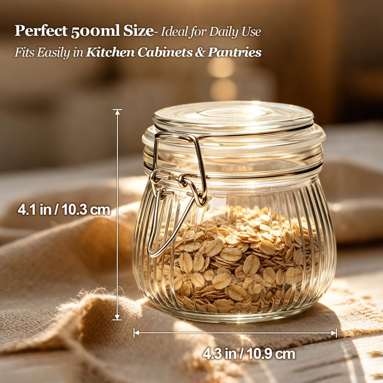 ComSaf Ribbed Glass Jars with Airtight Lids 17oz 6 Pack Wide Mouth Pickling