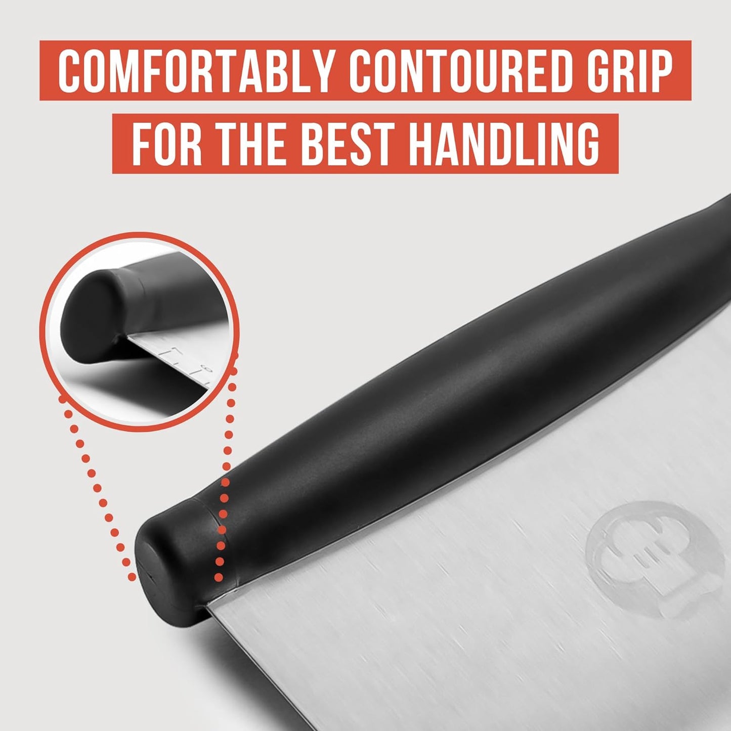 Chef Pomodoro Stainless Steel Bench Scraper 6" for Bread, Pizza and Pastry, Dough Scraper, Kitchen Scraper Tool, Sharp Edge Food Scraper Tool Kitchen, Heavy Duty Bench Knife, Nonslip Pastry Cutter