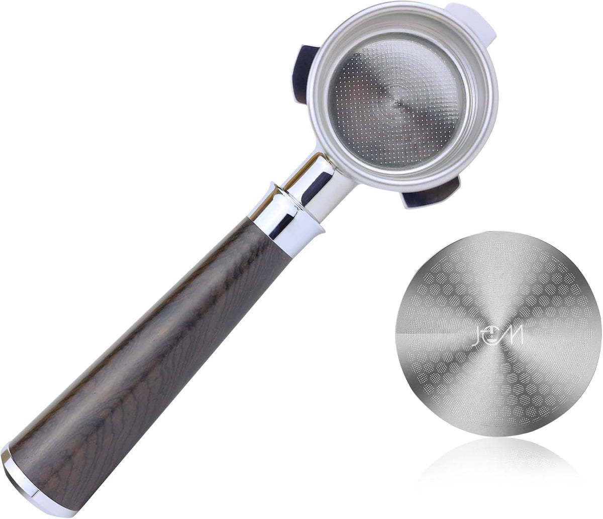 54mm Bottomless Portafilter for Breville Espresso Machines with 18g Filter Basket &amp; 53.35mm Espresso Puck Screen – Sandal Black Rosewood