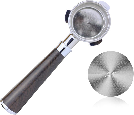 54mm Bottomless Portafilter for Breville Espresso Machines with 18g Filter Basket &amp; 53.35mm Espresso Puck Screen – Sandal Black Rosewood