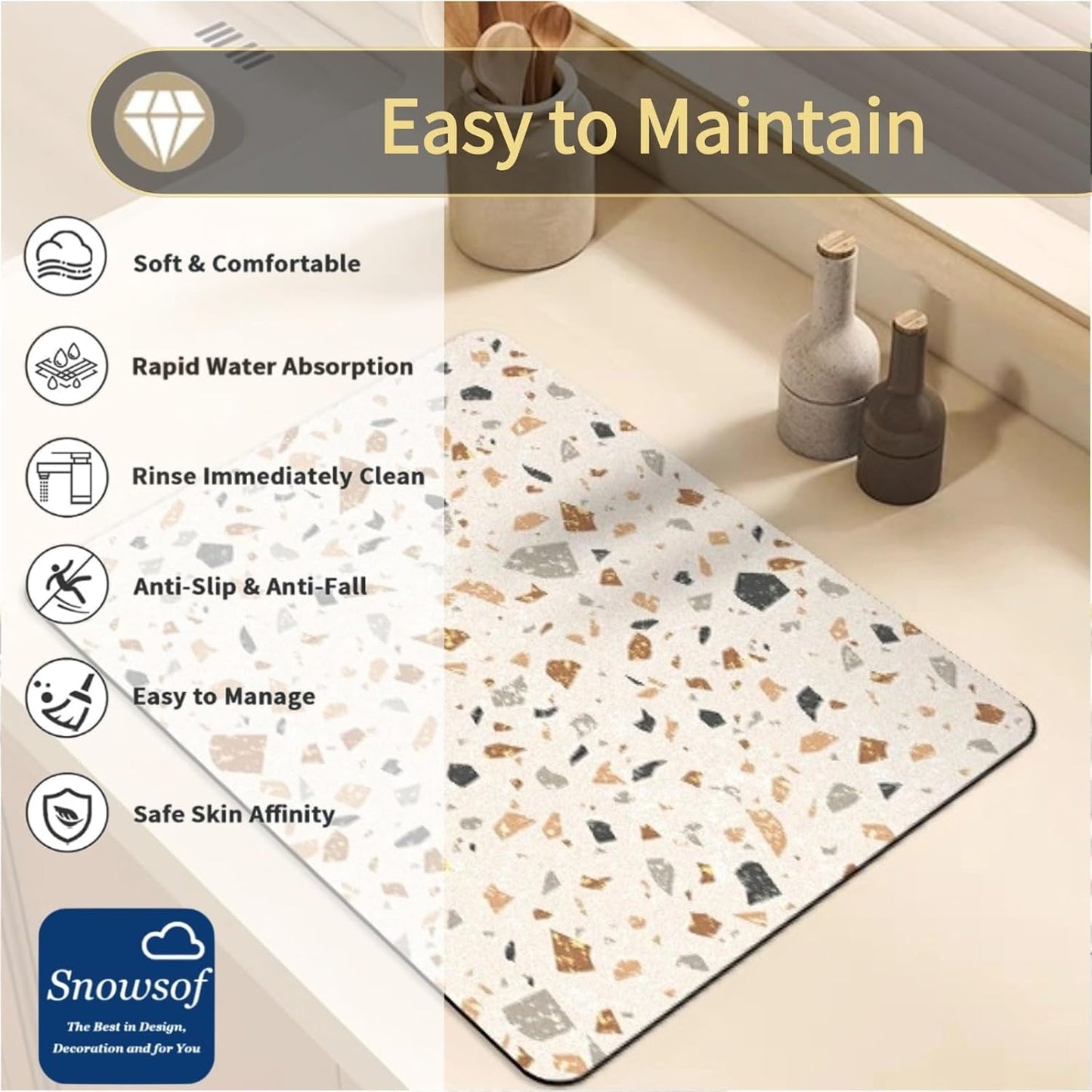 Dish Drying Mat - Absorbent Countertop Mat for Coffee Maker, Expresso Machine, Kitchen Use (01,16''×20'')