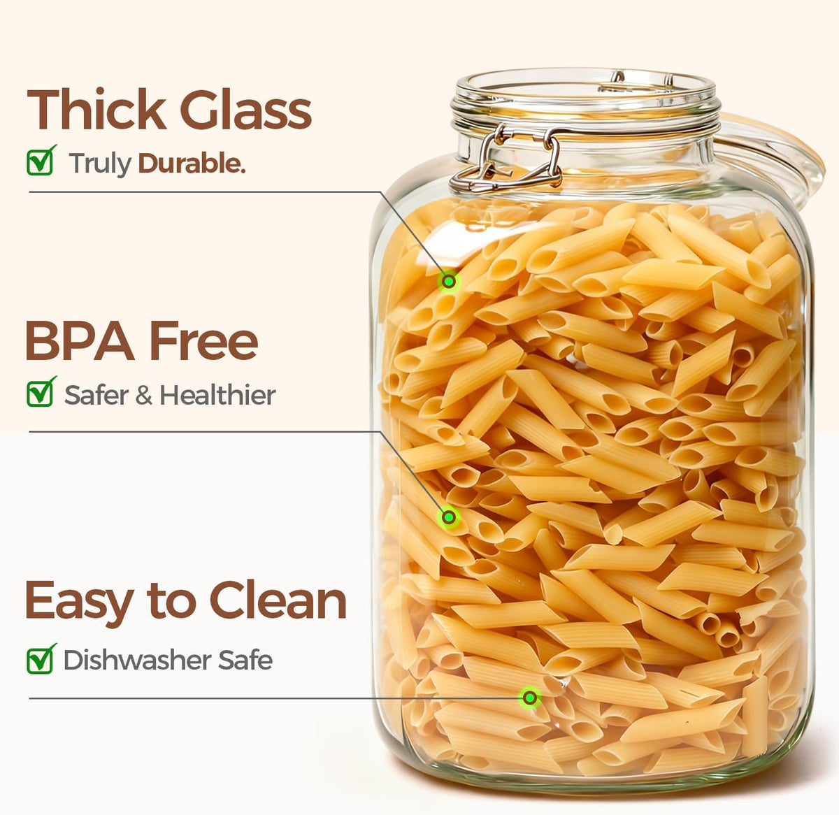 ComSaf 1 Gallon Glass Jar with Lid, Flour Sugar Storage Containers 128oz, Cereal containers storage, Glass Jars with Airtight Lid, Large Storage Containers with Lids for Pickled Egg, Herb, Set of 2