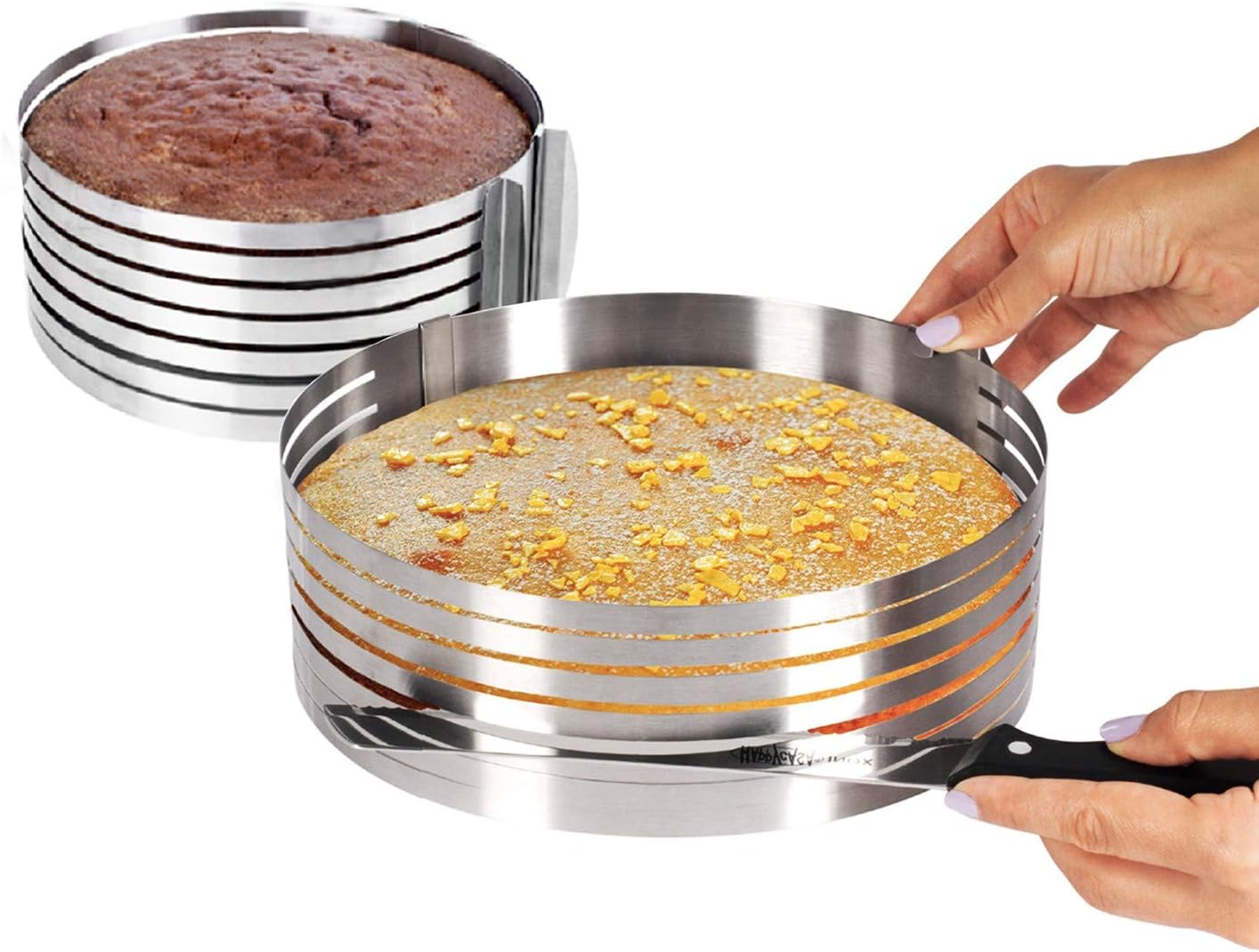 Stainless Steel Mousse Cake Rings 2 Pieces Cakes Slicer Adjustable Multilayer Circular Molding Plating Forming Round Pastry Rings, Set of 2 (10 to 12” + 6 to 8” x 3.2” H)
