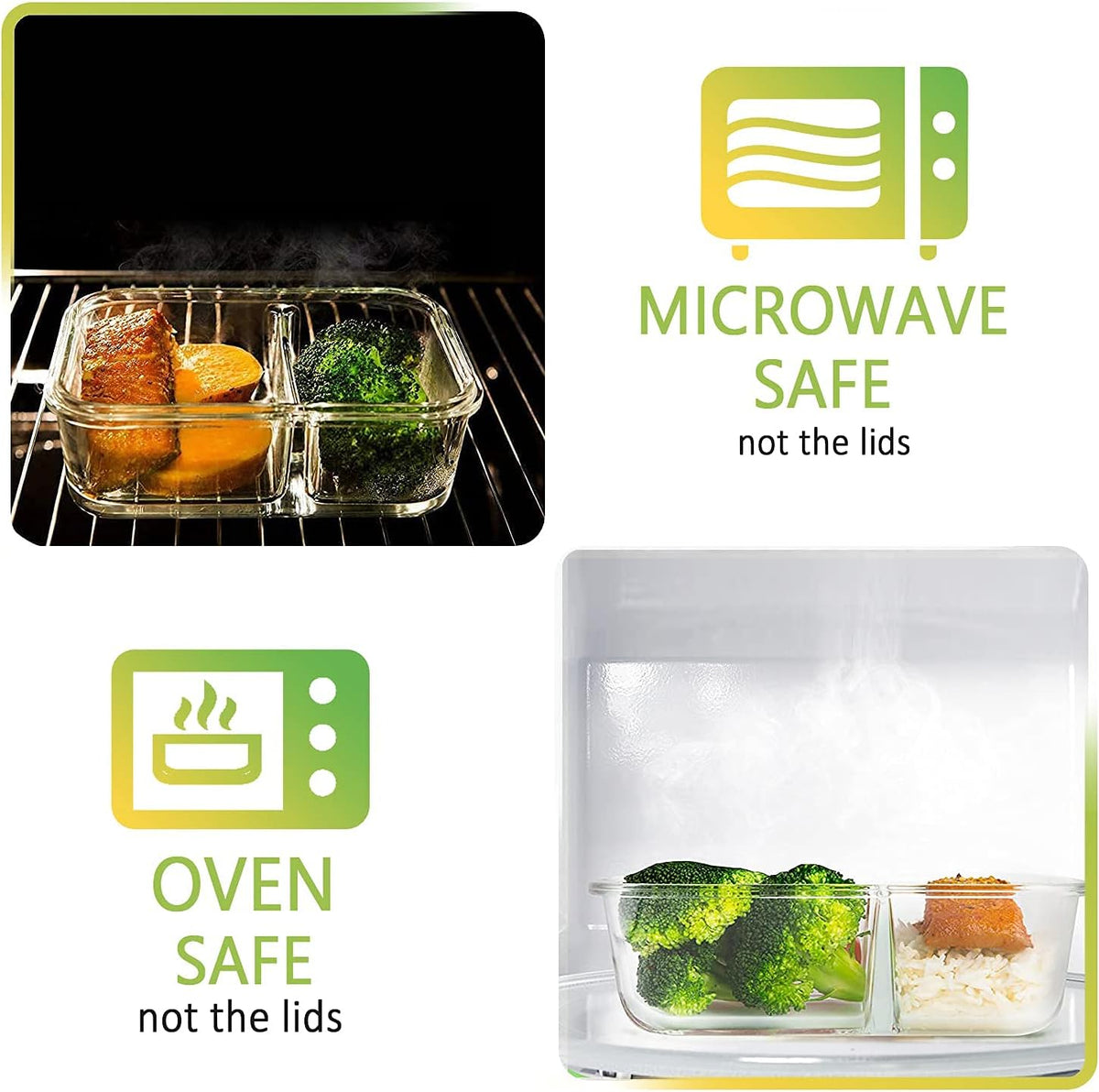 M MCIRCO 5 Pack,36 oz, 2 Compartments Glass Meal Prep Containers with Lids