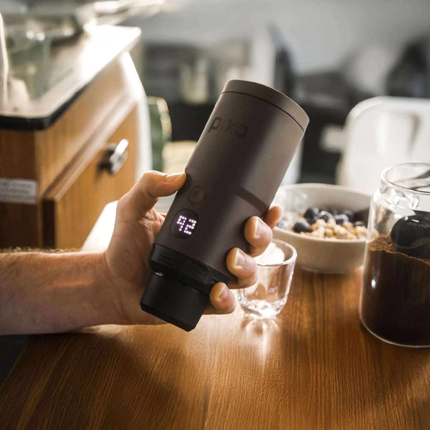 WACACO Pixapresso Espresso Machine Electric &amp; Portable (Dark Burgundy) | 4 Coffee Types, Fast Heat-up, 3 x 3000mAh Battery, Patented 8-16g Basket, Grounds &amp; Capsules, Touchscreen, Travel, Camping
