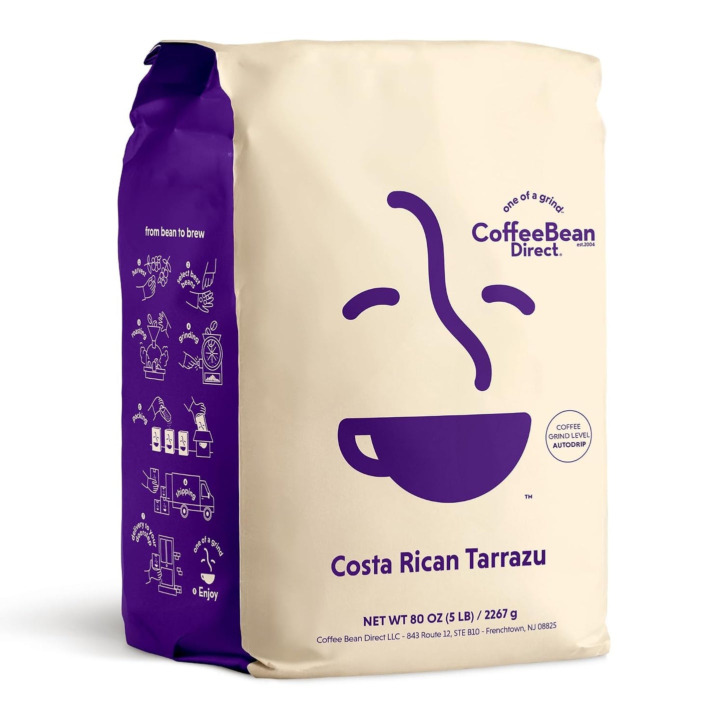 Coffee Bean Direct Costa Rican Tarrazu, Ground Coffee, 5lb Bag | Light Roast, Single Origin Arabica Coffee, Ground for Drip or Pour Over