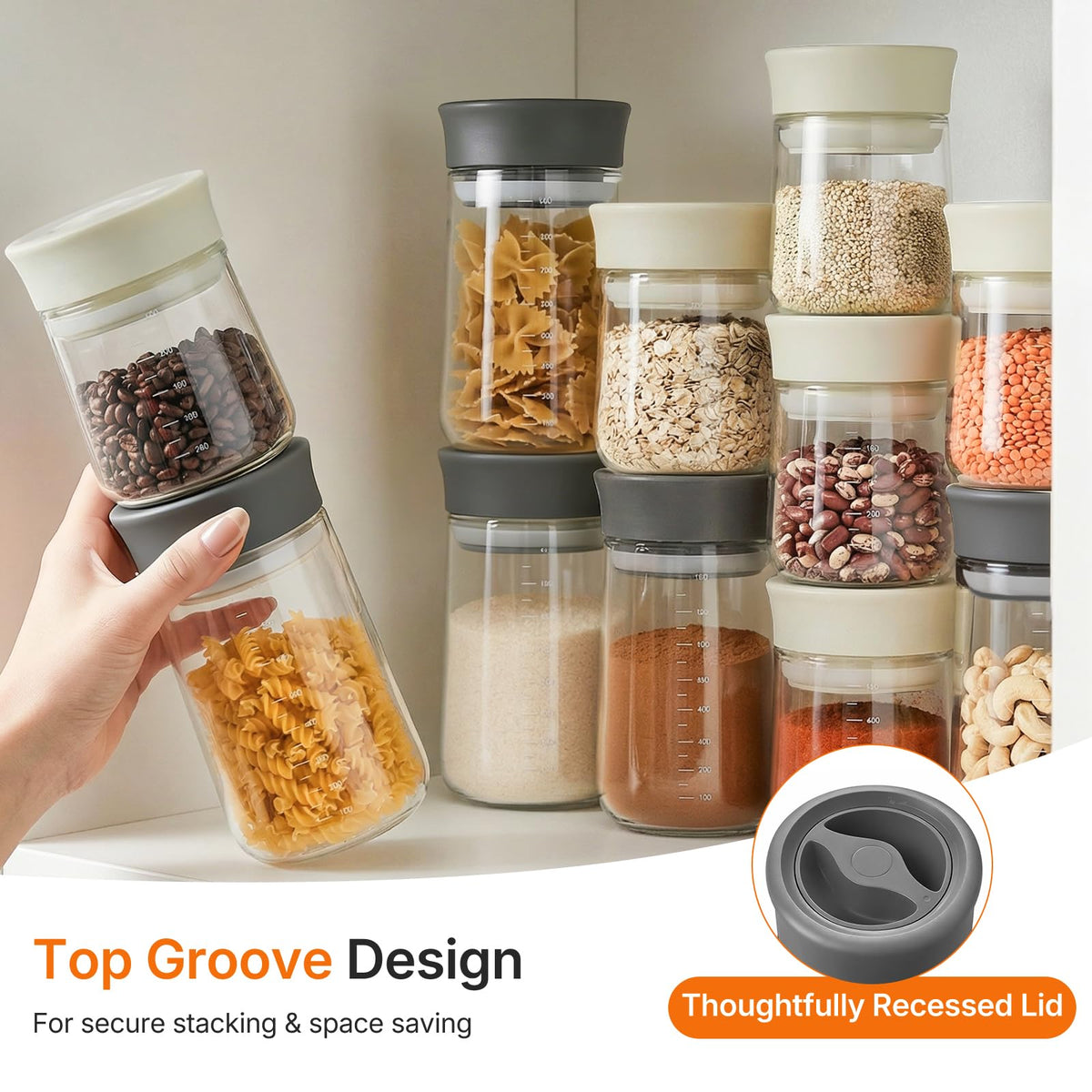 NUZEAK 2-Pack 27oz Glass Jar with Airtight Lid for Coffee Beans, Rotary Twist-Seal