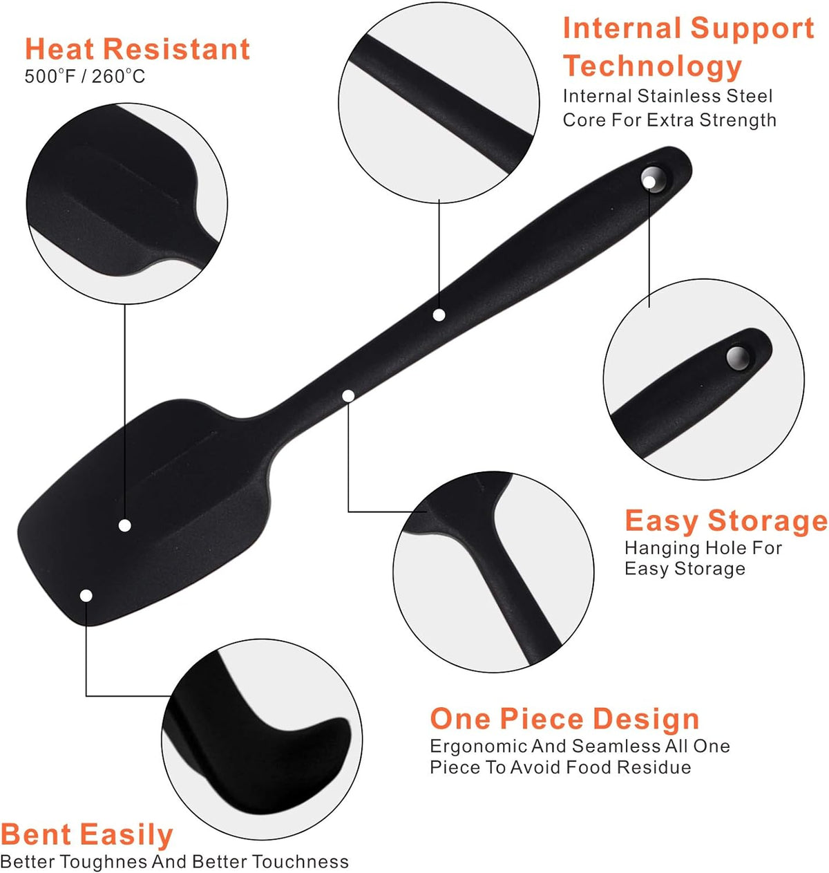 MOACC Silicone Spatulas, 8.2 inch Small Rubber Spoon Spatula Heat Resistant Seamless One Piece Design Non-Stick Spoonula Flexible Scrapers Baking Mixing Tool (6 Pcs)
