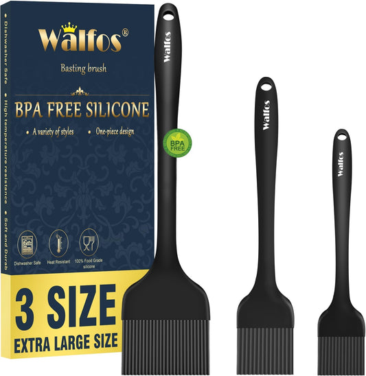 Walfos 3 Size Basting Brush, High Heat Resistant Silicone Pastry Brushes for Barbecue, Baking, Kitchen Cooking, Desserts-