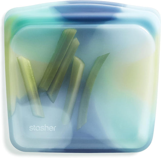 Stasher Premium Silicone Reusable Food Storage Sandwich Bag, Tie Dye Blue, Microwave, Sous Vide, Dishwasher, Oven and Freezer Safe, BPA Free, Leak-free, Eco-friendly, 28 Oz