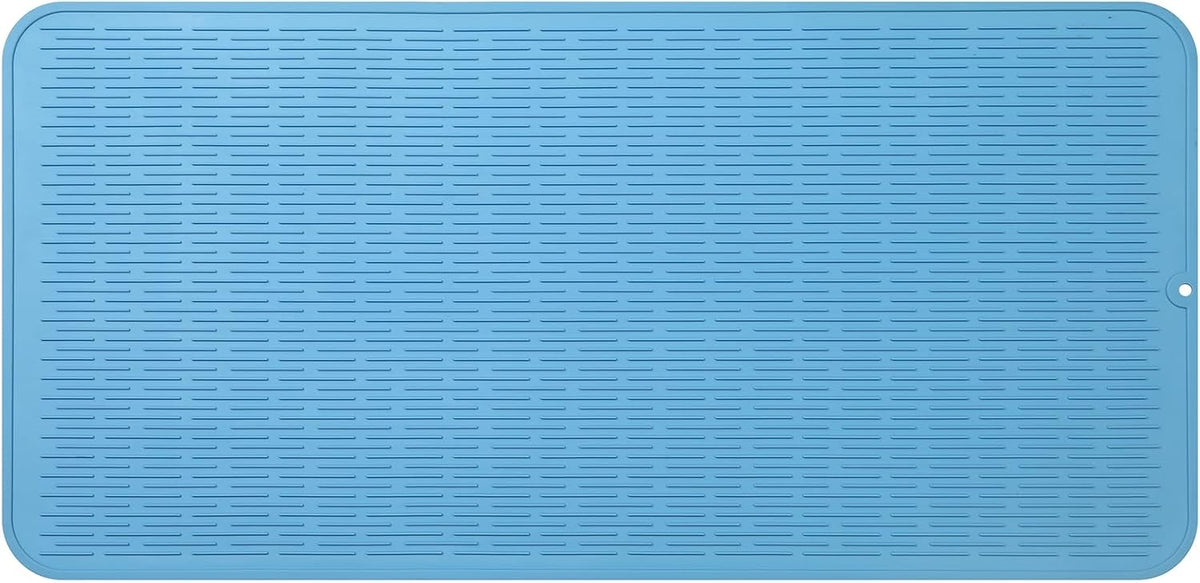 Silicone Dish Drying Mat for Multiple Usage,Easy clean,Eco-friendly,Heat-resistant Silicone Mat for Kitchen Counter or Sink,Refrigerator or Drawer Liner Light Blue 5XL 36inches x 18inches