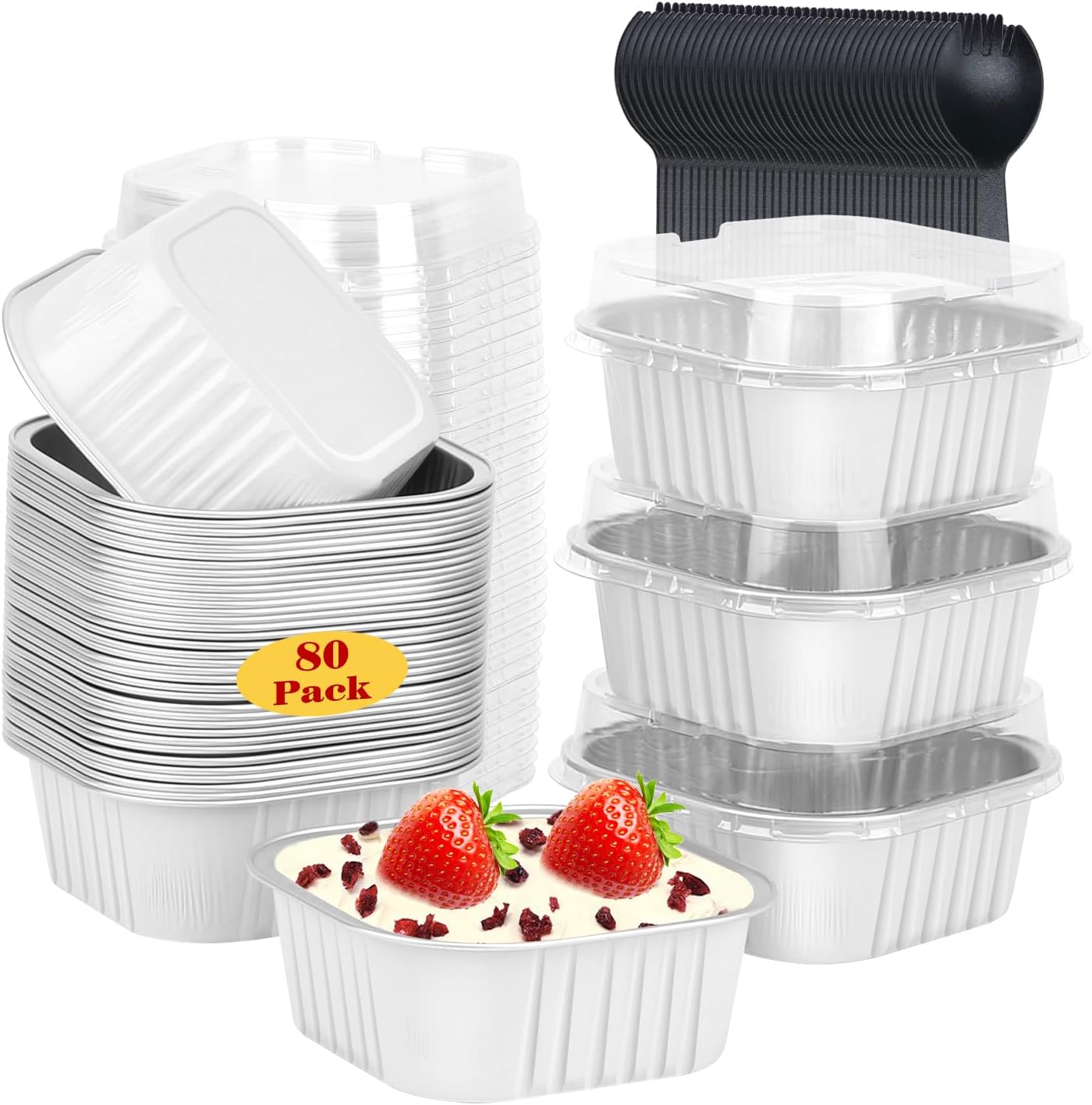 LNYZQUS 80 Pack 10oz Mini Cake Pans with Lids and Spoons for Bake Sales